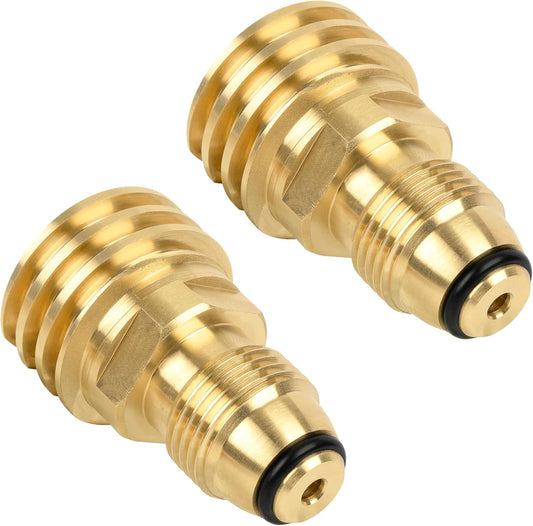 POL to QCC1 Propane Tank Adapter - Old to New, 100 lb LP Tank Valve to Type-1 Fitting, Solid Brass, 2 Pack