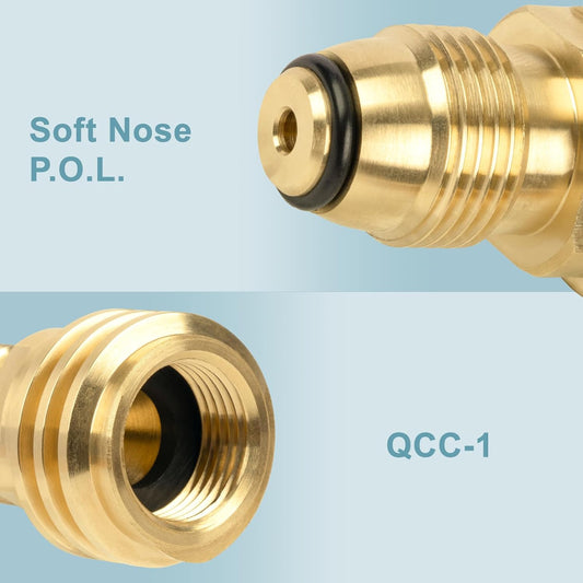 POL to QCC1 Propane Tank Adapter - Old to New, 100 lb LP Tank Valve to Type-1 Fitting, Solid Brass, 2 Pack