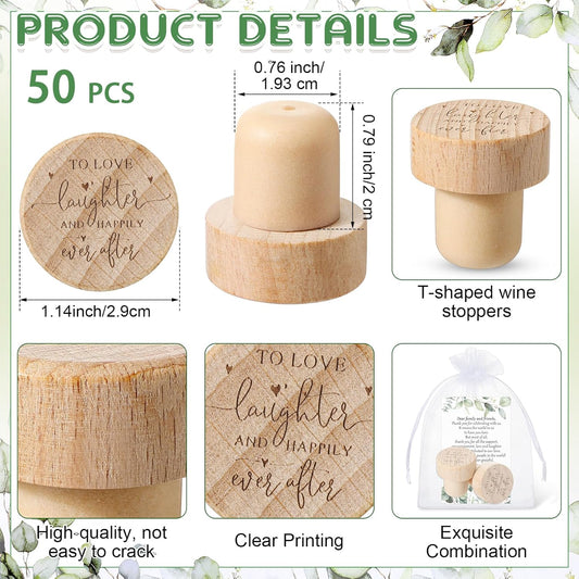 50 Sets Wedding Favors for Guests Bulk Engraved Wood Wine Bottle Corks Wine Stopper with Wedding Thank You Cards and Organza Bags Appreciation Gifts for Guest Thank You Gifts(Novelty)