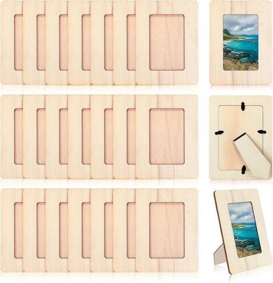 24 Pcs Unfinished Wooden Craft Frames for 3" x 5" Photos DIY Photo Frames Paintable Picture Frames Wood Frames for DIY Painting Project Thanksgiving School Classroom Crafts