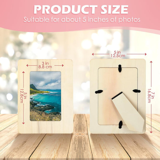 24 Pcs Unfinished Wooden Craft Frames for 3" x 5" Photos DIY Photo Frames Paintable Picture Frames Wood Frames for DIY Painting Project Thanksgiving School Classroom Crafts