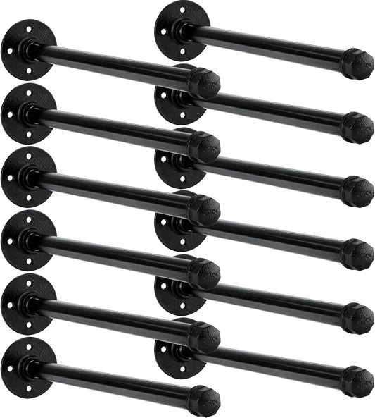 12 Set 12 Inch Industrial Pipe Clothing Rack with Screws Set Wall Mounted Industrial Pipe Clothes Bar Closet Poles for Hanging Clothes Black Clothes Hanging Rod for Retail Boutique Display