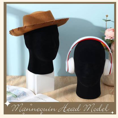 4 Pcs Black Mannequin Head Stand Model Male Wigs Display Model Velvet Foam Mask Display Stand Headsets Mount Manikin Head or Wig Hat Glasses