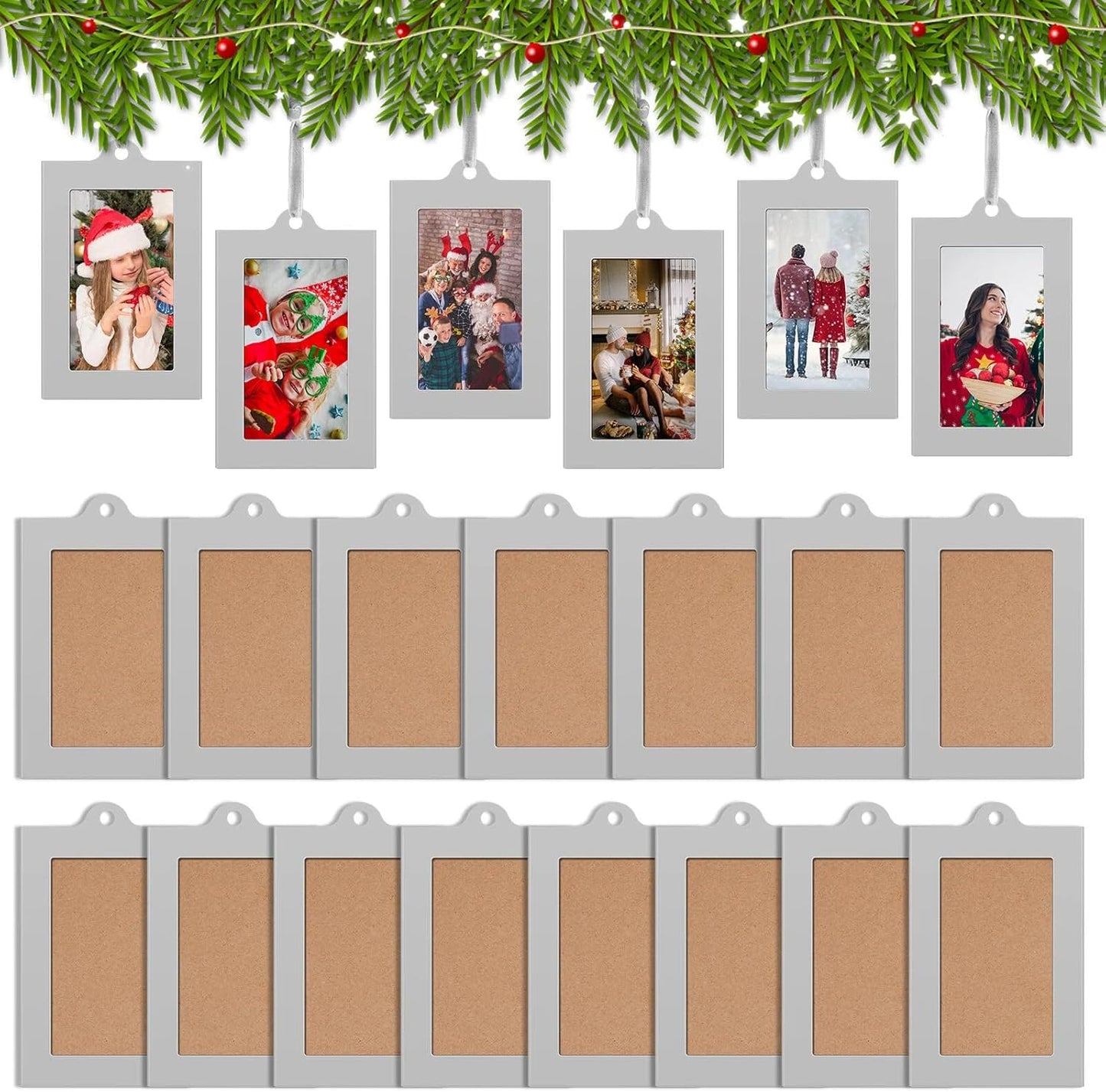 50 Pcs Metal Christmas Photo Frame Ornaments Bulk 2 x 3 Inch Heavy Duty Reusable Small Frame Decorations for Xmas Tree Home Indoor Outdoor Decor Gifts (Vertical,Silver)