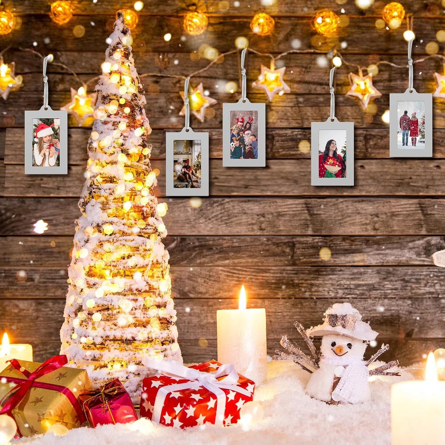 50 Pcs Metal Christmas Photo Frame Ornaments Bulk 2 x 3 Inch Heavy Duty Reusable Small Frame Decorations for Xmas Tree Home Indoor Outdoor Decor Gifts (Vertical,Silver)