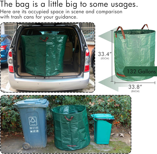 2-Pack 132 Gallon Yard Waste Bags, Reusable Heavy Duty Collapsible Garden Leaf Bags with Plastic Ring, Stand-Up Yard Waste Bin for Leaves, Lawn Debris & Grass Clippings
