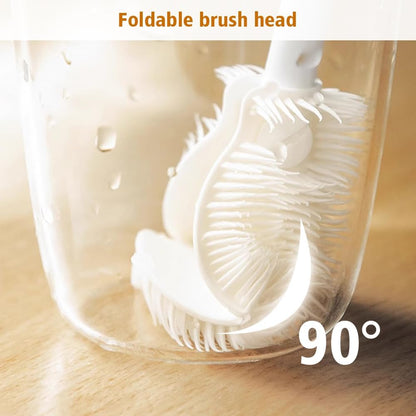 Soft Bristle Silicone Cup Brush, Upgrade 360°Silicone Cup Brush Long Handle Water Bottle Brush Cleaner, Cup Cleaner Brush Cup Lid Cleaning Brush for Narrow Neck containers (1, White)