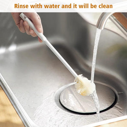 Soft Bristle Silicone Cup Brush, Upgrade 360°Silicone Cup Brush Long Handle Water Bottle Brush Cleaner, Cup Cleaner Brush Cup Lid Cleaning Brush for Narrow Neck containers (1, White)