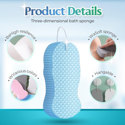 Magic Exfoliating Bath Sponge, 2025 New Super Soft Exfoliating Bath Sponges for All Skin Types, Upgrade 3D Super Soft Exfoliating Bath Sponge Skin Friendly Reusable (Multicolor X4)