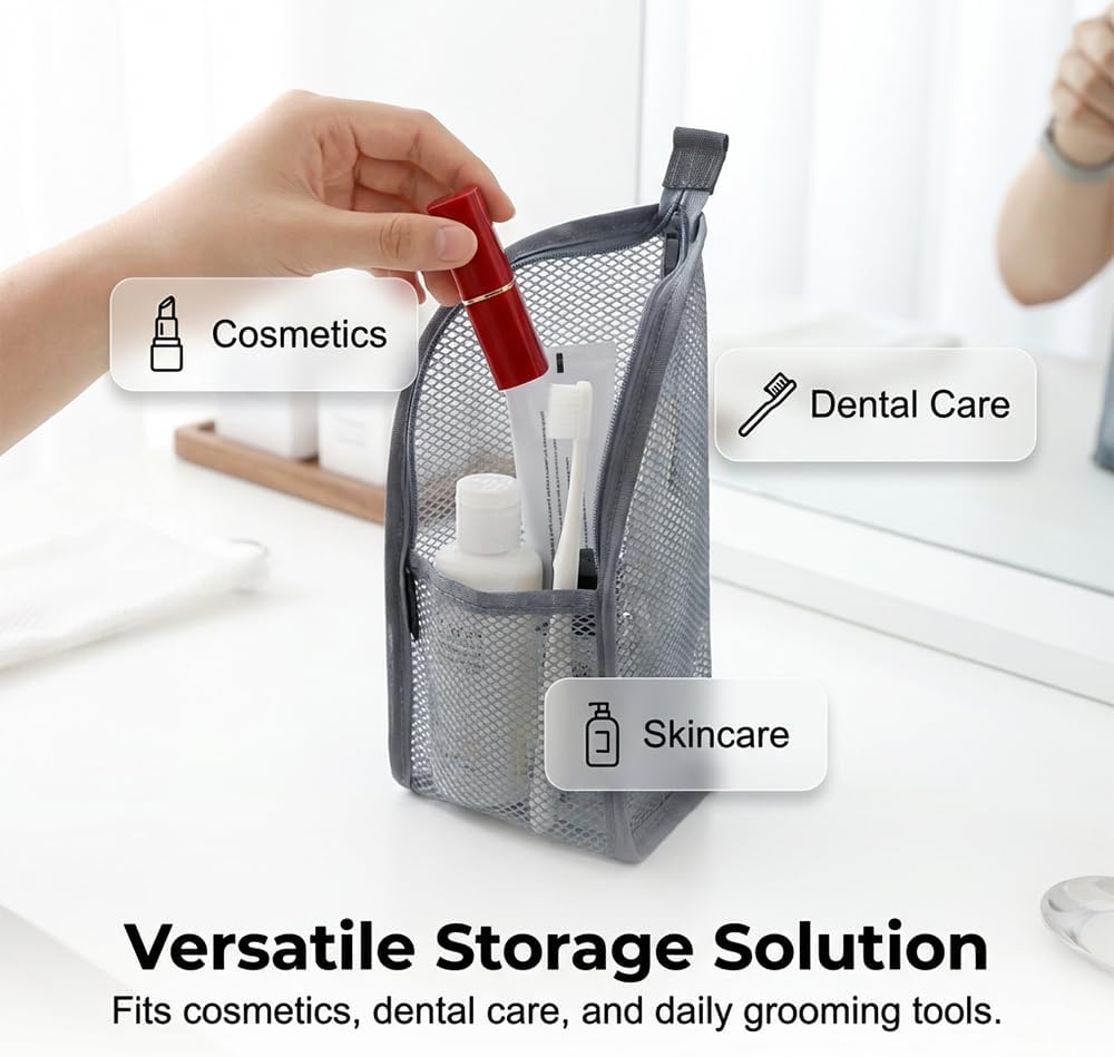 Standing Toiletry Bag, 2026 New EVA Mesh Large Capacity Cosmetic Waterproof Bag, Upgrade Portable Lightweight Travel Toiletry Bag Water Resistant Toiletries Storage Bag (Pink X2)