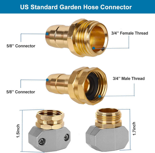 (4 Sets) Garden Hose Repair Connector Fitting, Aluminum Female and Male With Zinc Clamp Water Hose End Repair Connector Fit 3/4 Inch or 5/8 Inch Garden Hose