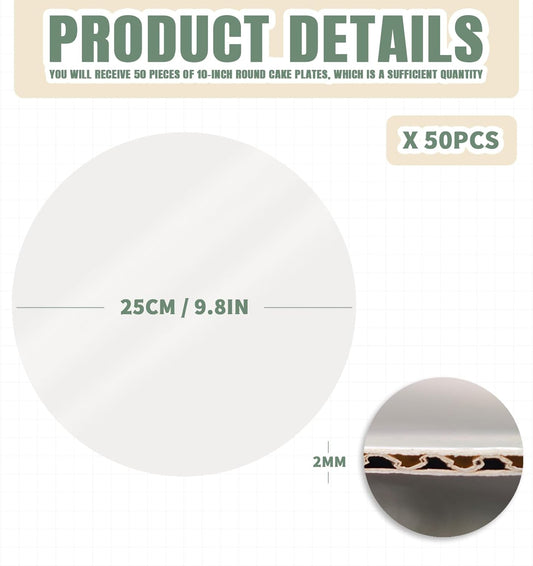 50 Pack Cake Boards 10 Inch Round,Cake Base Board,Cardboard Cakes Rounds,Pizza Cardboard Rounds,Cakes Bottom Boards for Dessert,Pizza,Wedding, Birthday,Party