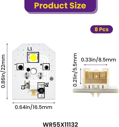 8Pcs WR55X11132 LED Light Replacement for Refrigerators | Waterproof | No Plastic Cover | Fits WR55X25754 WR55X26486 WR55X30602 EAP12172918 AP6261806