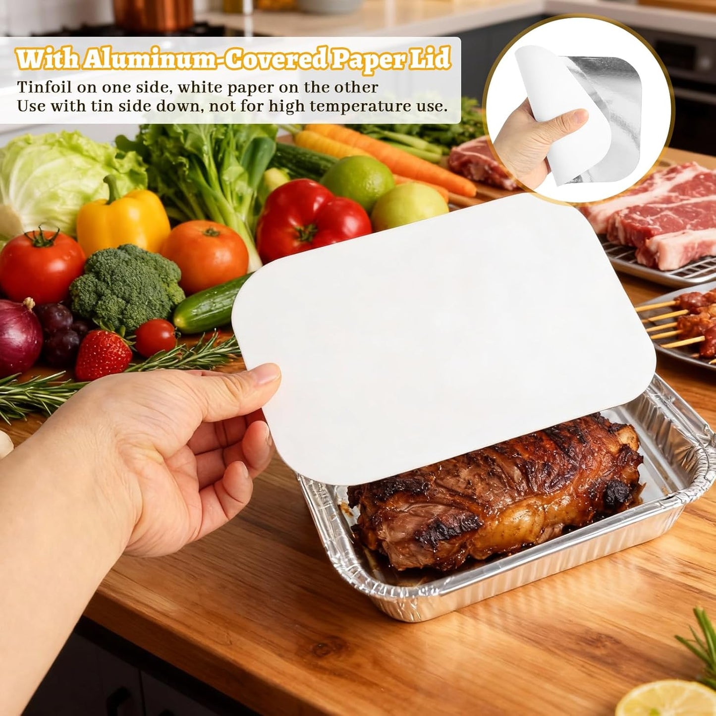 30 Pack Disposable Aluminum Foil Pans with Lids, 10x7.5 And 7.3x5.3 Square 6.9x4.3 Square Combo Set, Disposable Aluminum Pans With Lids for Birthday Party, Wedding, Holiday Celebration