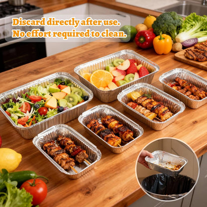 30 Pack Disposable Aluminum Foil Pans with Lids, 10x7.5 And 7.3x5.3 Square 6.9x4.3 Square Combo Set, Disposable Aluminum Pans With Lids for Birthday Party, Wedding, Holiday Celebration