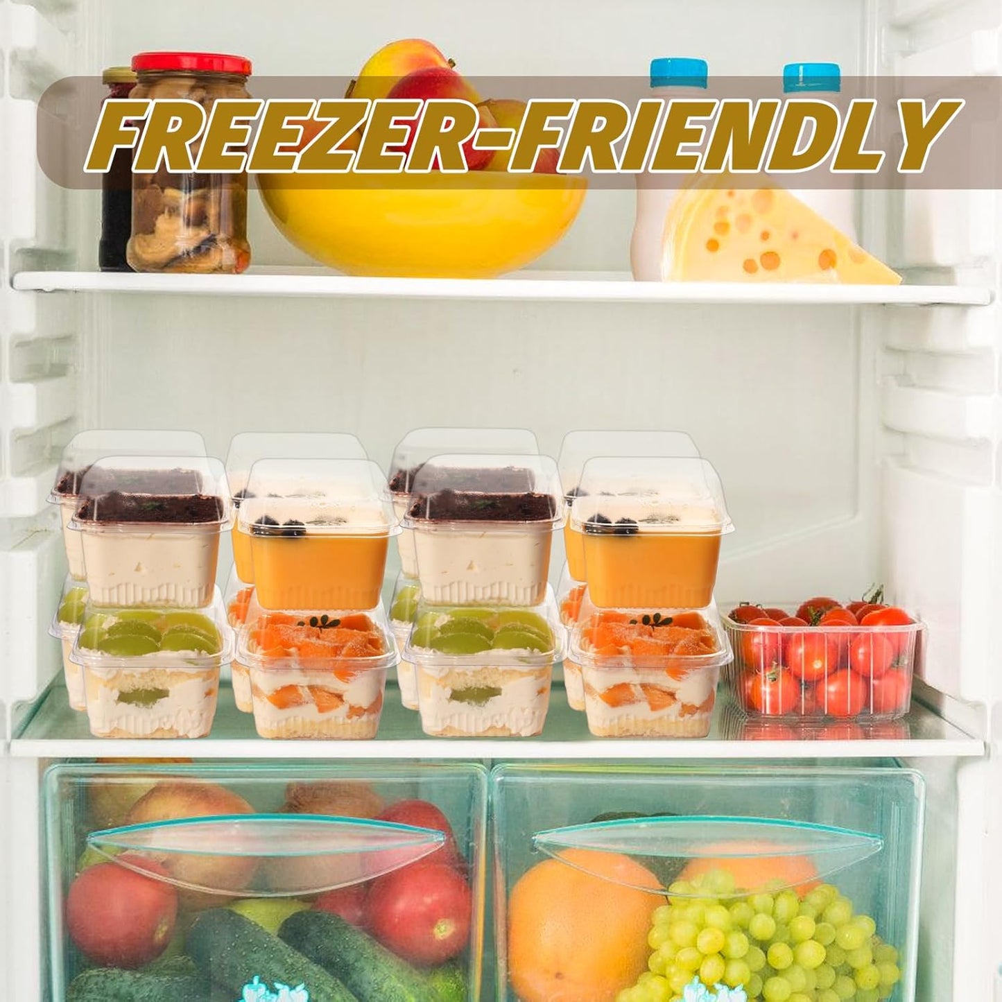 60 Pack 8 oz Plastic Dessert Cups with Lids and Sporks, Square Clear Cups Cake Containers with Lid for Tiramisu, Pudding, Fruit, Yogurt, Parfait, Ice Cream