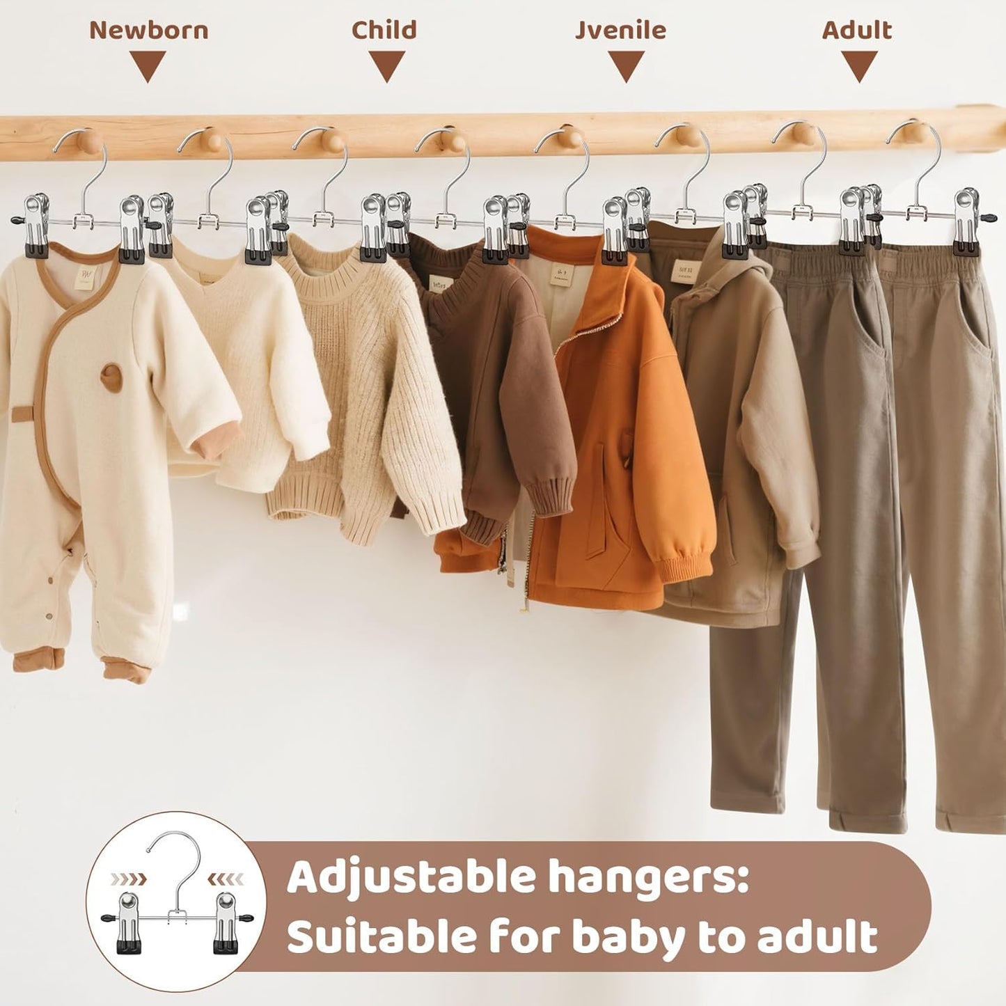 24 Pack Baby Hangers with Clips, 360°Rotatable Toddler Pant Hangers with Clips, Non-Slip Space Saving Kids Hanger for Newborn Children Clothes Skirts Boots Closet Organizers, Black