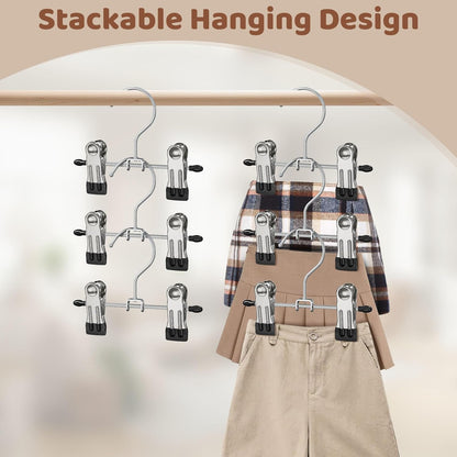 24 Pack Baby Hangers with Clips, 360°Rotatable Toddler Pant Hangers with Clips, Non-Slip Space Saving Kids Hanger for Newborn Children Clothes Skirts Boots Closet Organizers, Black
