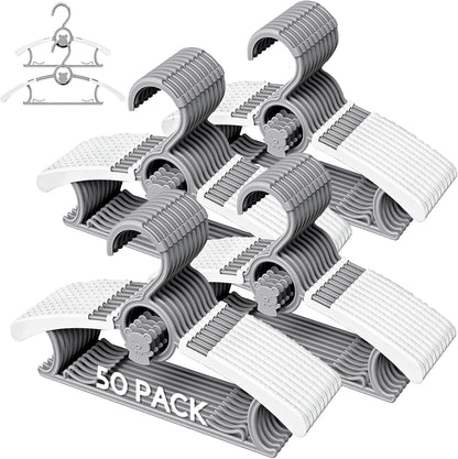 50 Pack Baby Hangers for Nursery Closet, Adjustable Non-Slip Kids Hangers with Windproof Buckle, 11-14" Infant Child Plastic Clothes Pants Toddler Hanger for Boys Girls Newborn Adult, Grey