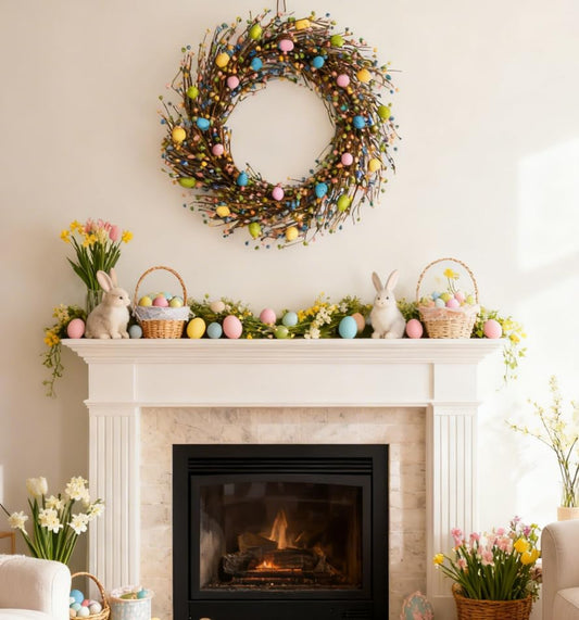 26 Inch Spring Easter Colorful Egg Wreath for Front Door, Colorful Home Decoration Easter Eggs and Berries Wreath for Indoor and Outdoor Use