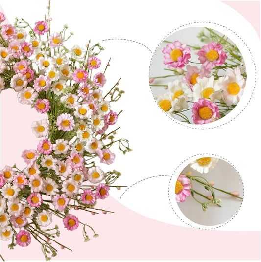 24 Inch Spring Wreaths for Front Door - Artificial Flower Wreath with Baby Pink & Cream Daisy, Summer Floral Wreath for Front Door, Farmhouse Spring Door Wreath for Indoor Outdoor Home Decor