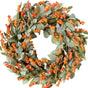 20 Inch Fall Wreath Harvest Orange Flowers Grain Wreath for Front Door, Everyday Lamb Ears Leaves with Yellow Orange Artificial Flower Wreaths for Indoor and Outdoor, Rustic and Farmhouse Wreaths