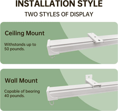 Ceiling Curtain Tracks 9FT,Curtain Track Wall Mount,Ceiling Mounted Sliding Door Curtains Rails Outdoor Extra Long Curtains Rod Room Divider Track for Living Bedroom with Hooks,White
