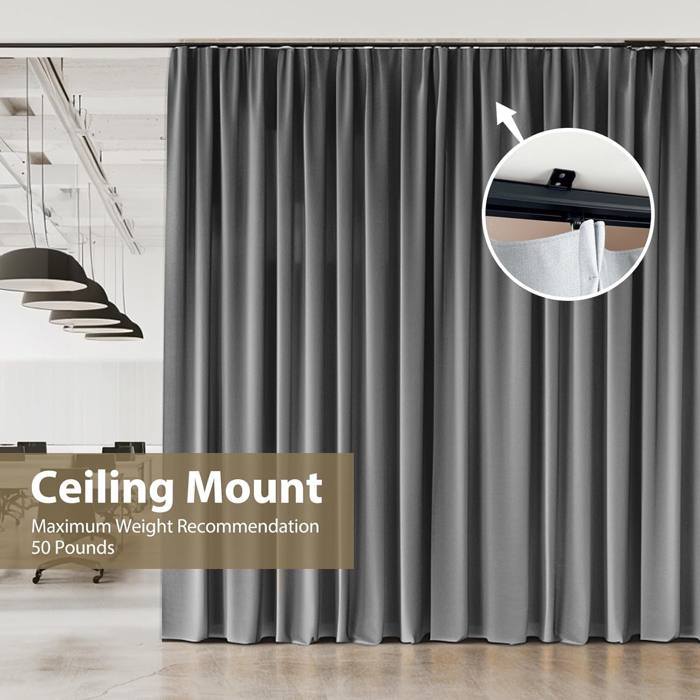 Ceiling Curtain Track,Curtain Track Wall Mounted,Ceiling Mount Rail Room Divider Tracks Extra Long Curtains Rod for Living Room Bedroom Patio Sliding Door Curtains with Clips,Black 9ft