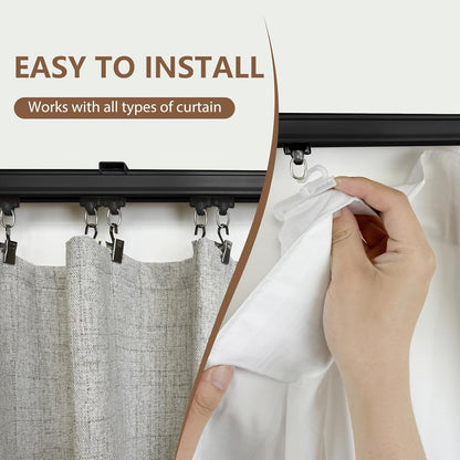 Ceiling Curtain Track,Curtain Track Wall Mounted,Ceiling Mount Rail Room Divider Tracks Extra Long Curtains Rod for Living Room Bedroom Patio Sliding Door Curtains with Clips,Black 9ft