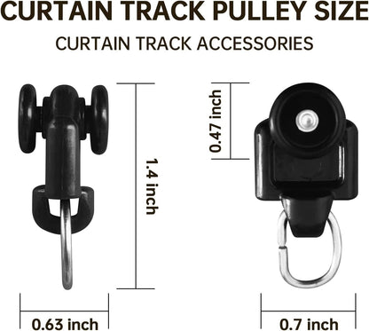 Curtain Tracks Ceiling Wall Mounted Heavy-Duty Curtains Rails Room Divider Curtain Track for Living Room Bedroom Room Shower Divider Pulley Black, 30pcs