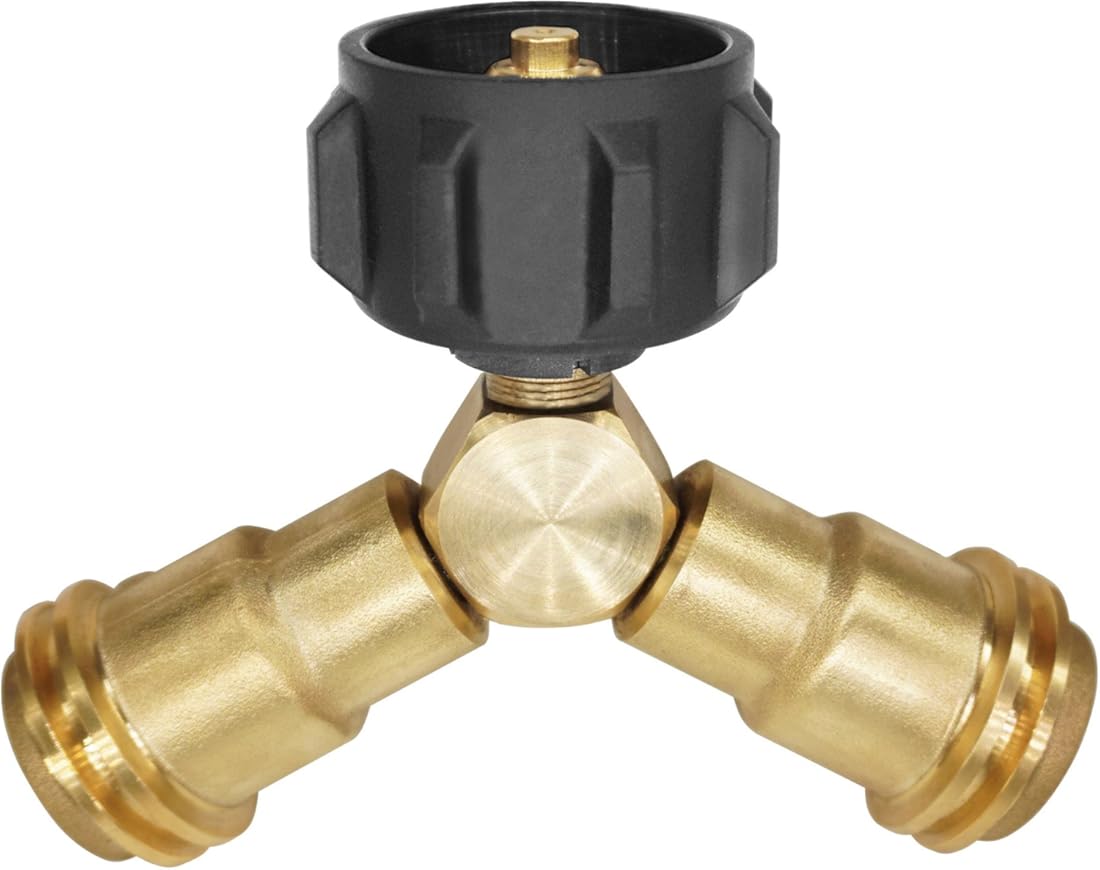 Propane Splitter, 2 Way LP Gas Adapter Tee Connector for 20lb Propane Tank Cylinder, Work with BBQ Grills, Camping Stoves, Gas Burners, Heater.