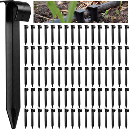 80 Pcs Irrigation Stakes Tubing Hold Down Anchor Stakes 1/2" PE Plastic Garden Hose Stake 6 Inch Plastic Drip Tubing Anchor for Greenhouse, Lawn, Patio, Vegetable Plot