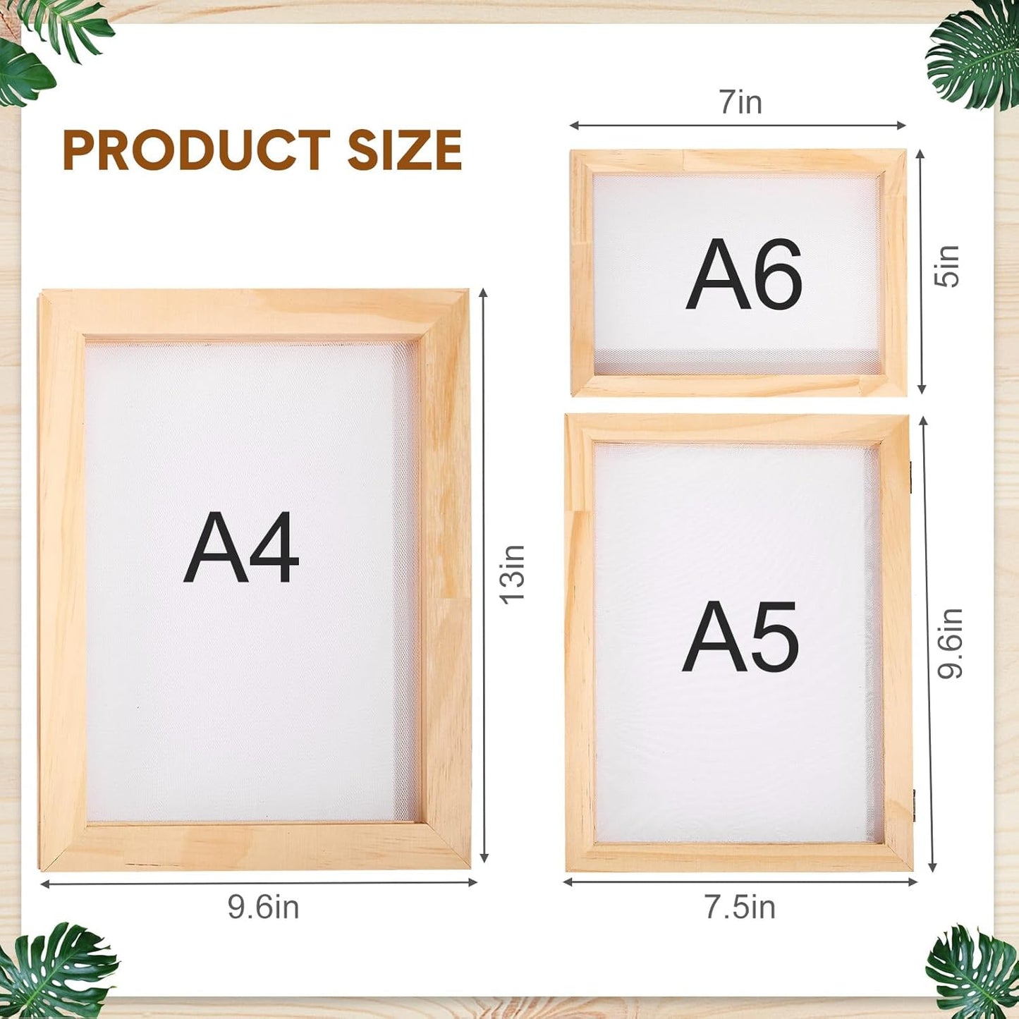 3 Size Wooden Paper Making Screen Paper Making Mould and Frame Kit for DIY Craft(A6, A5, A4)