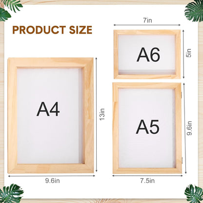 3 Size Wooden Paper Making Screen Paper Making Mould and Frame Kit for DIY Craft(A6, A5, A4)