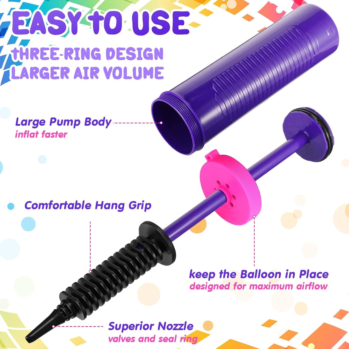 16 Pcs Handheld Balloon Air Pump Inflator Air Pump for Balloons, 2 Way Dual Action Manual Balloon Inflator for Birthday Party Decoration Exercise Yoga Balls Pool Floats, 12 Inch (Rose Red and Purple)