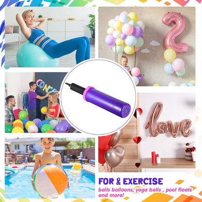 16 Pcs Handheld Balloon Air Pump Inflator Air Pump for Balloons, 2 Way Dual Action Manual Balloon Inflator for Birthday Party Decoration Exercise Yoga Balls Pool Floats, 12 Inch (Rose Red and Purple)
