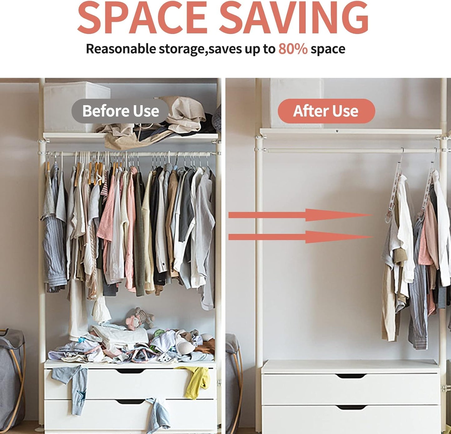 Space Saving Hangers for Clothes, 10 Pack Hanger Organizer Space Saver, Magic Metal Collapsible Closet Organizers, Multiple Hangers in One, College Dorm Room Essentials (V1.0)