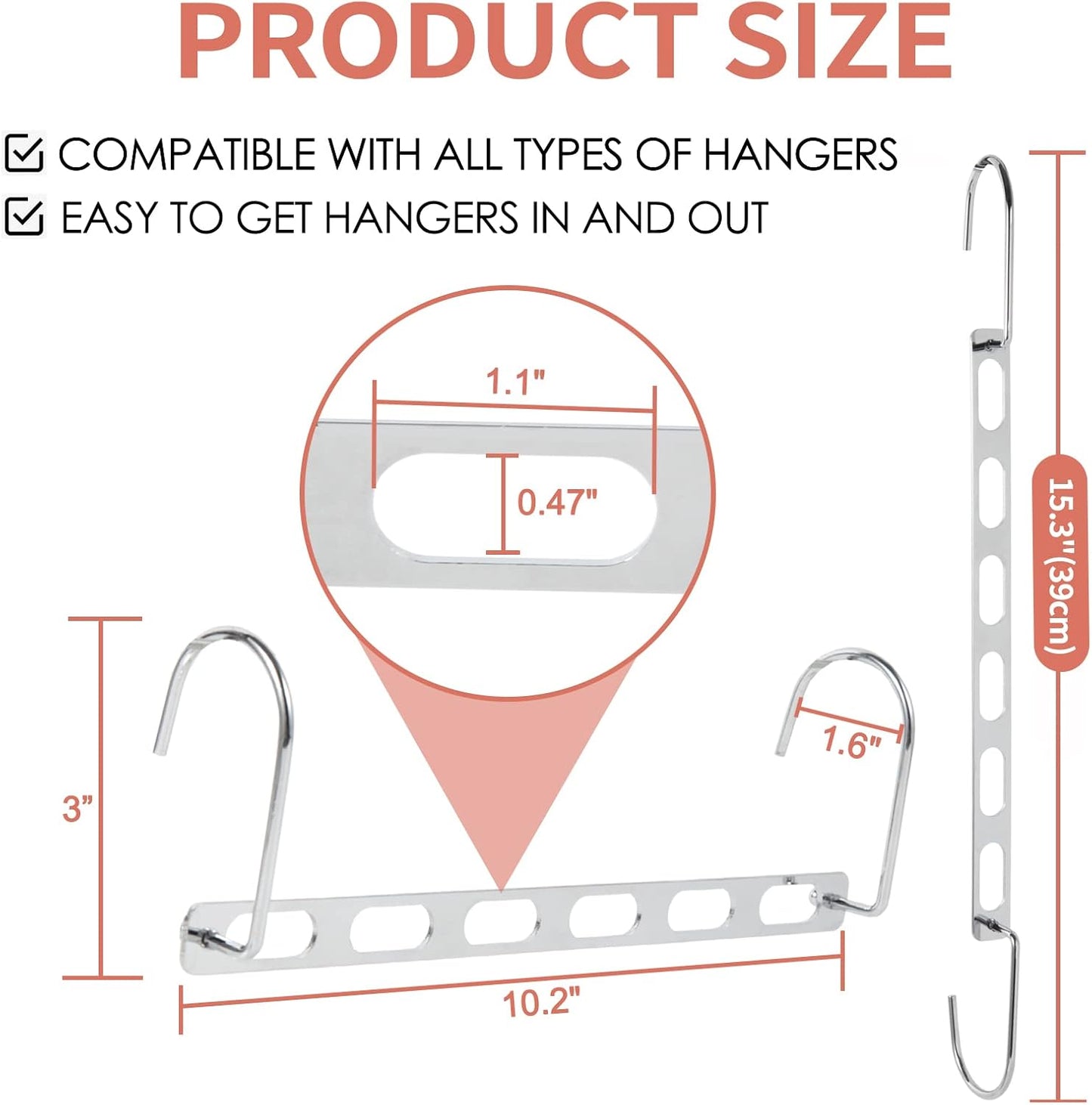 Space Saving Hangers for Clothes, 10 Pack Hanger Organizer Space Saver, Magic Metal Collapsible Closet Organizers, Multiple Hangers in One, College Dorm Room Essentials (V1.0)
