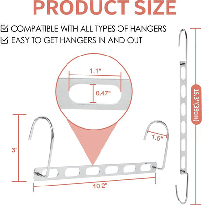 Space Saving Hangers for Clothes, 10 Pack Hanger Organizer Space Saver, Magic Metal Collapsible Closet Organizers, Multiple Hangers in One, College Dorm Room Essentials (V1.0)