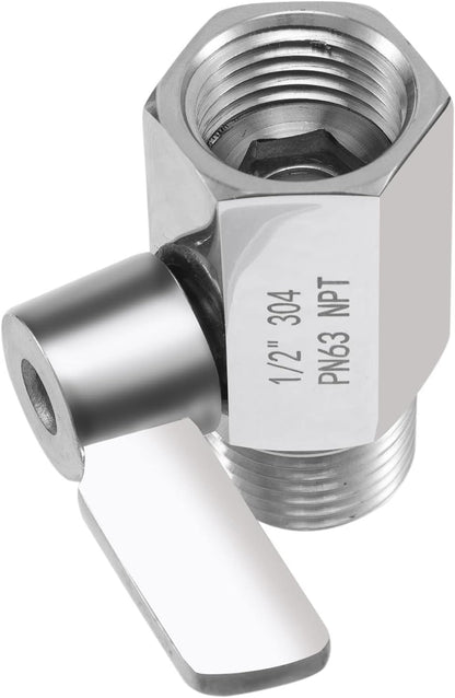 Shower Head Shut Off Valve, 304 Stainless Steel Mini Ball Valve NPT Thread(1/2" Male x 1/2"Female),Shower Head Flow Control Valve,Water Flow Control Valve （2 Pack）