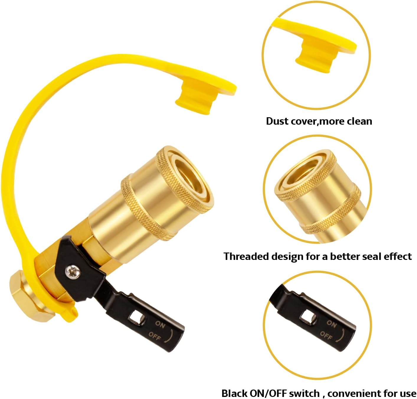 1/4" RV Propane Quick Connect Adapter for Propane Hose, Propane or Natural Gas 1/4" Quick Connect or Disconnect Kit - Shutoff Valve & Full Flow Plug - 100% Solid Brass