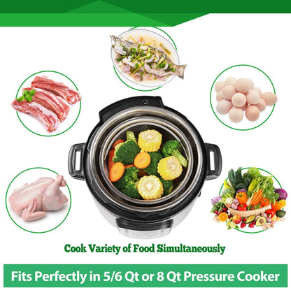 Steamer Basket for Instant Pot Accessories 6 qt or 8 quart - 2 Tier Stackable 18/8 Stainless Steel Mesh - Silicone Handle - Vegetable Steamer Insert, Egg Basket, Pasta Strainer,Silver.