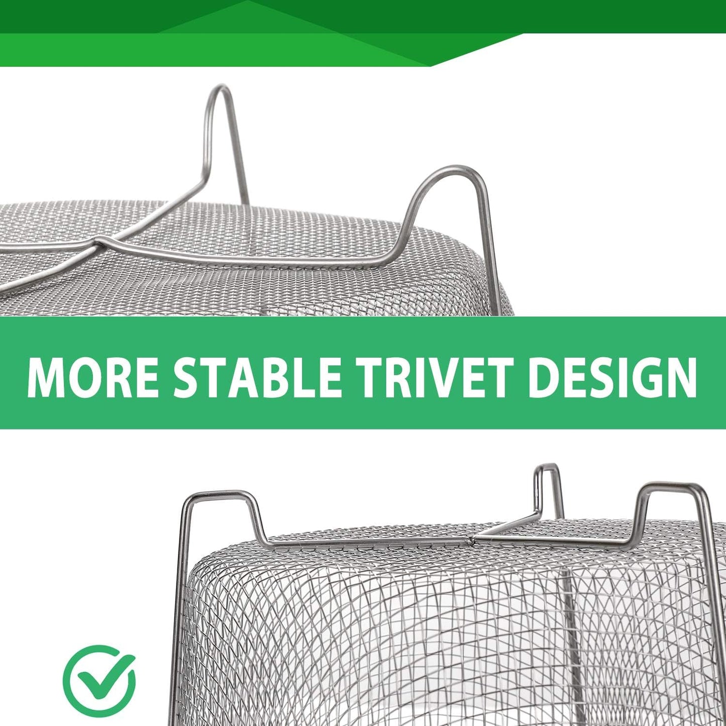 Steamer Basket for Instant Pot Accessories 6 qt or 8 quart - 2 Tier Stackable 18/8 Stainless Steel Mesh - Silicone Handle - Vegetable Steamer Insert, Egg Basket, Pasta Strainer,Silver.