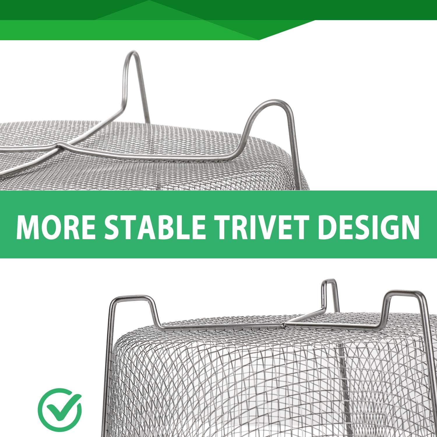Steamer Basket for Instant Pot Accessories 6 qt or 8 quart - 2 Tier Stackable 18/8 Stainless Steel Mesh - Silicone Handle - Vegetable Steamer Insert, Egg Basket, Pasta Strainer,Silver.