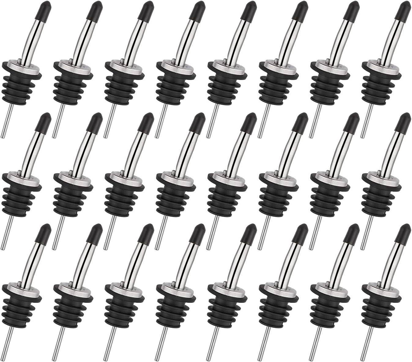 48 Pack Stainless Steel Classic Bottle Pourers Tapered Spout - Liquor Pourers with Rubber Dust Caps