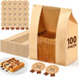 100 Pack Paper Bread Bags with Tin Tie Lock & Clear Window - Large Bakery Bags for Homemade Sourdough Bread, Cookies, Snacks Storage 14"x8.3"x3.5" Includes Seal Stickers