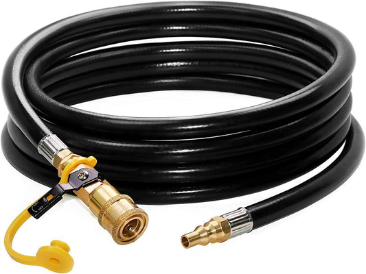 12 feet Low Pressure Propane RV Quick Connect Extension Hose, 1/4" Safety Shutoff Valve & Male Full Flow Plug for RVs