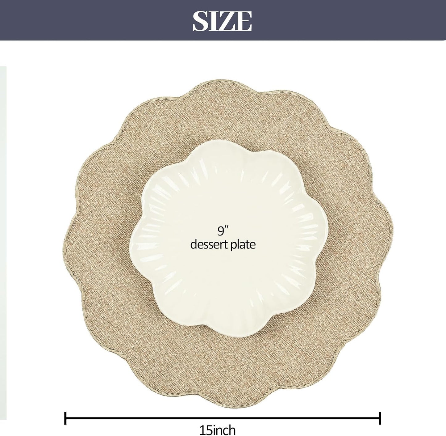 Round Faux Linen Placemats Set of 6 Heat Resistant Non-Slip Stain Proof Table Mats for Kitchen Dining Elegant Decor Place Mats (Linen Beige,6)