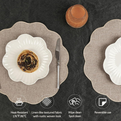Round Faux Linen Placemats Set of 6 Heat Resistant Non-Slip Stain Proof Table Mats for Kitchen Dining Elegant Decor Place Mats (Linen Beige,6)