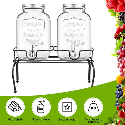Metal Beverage Dispenser Stand for Parties Double Drink Stand Dispenser Holder Stand for Glass Jar Bottles(1 Gallon)